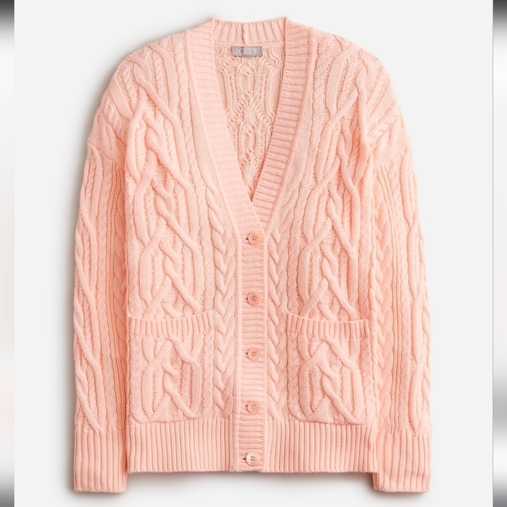 J.crew Cotton Cable-knit Cardigan Iced Peach